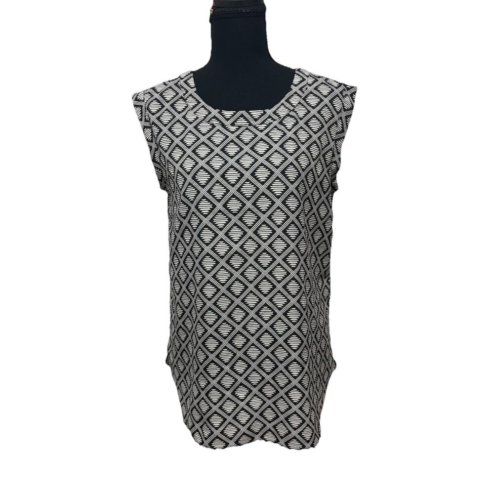J.Crew Black White Geometric Sleeveless Blouse Tunic Top XS
